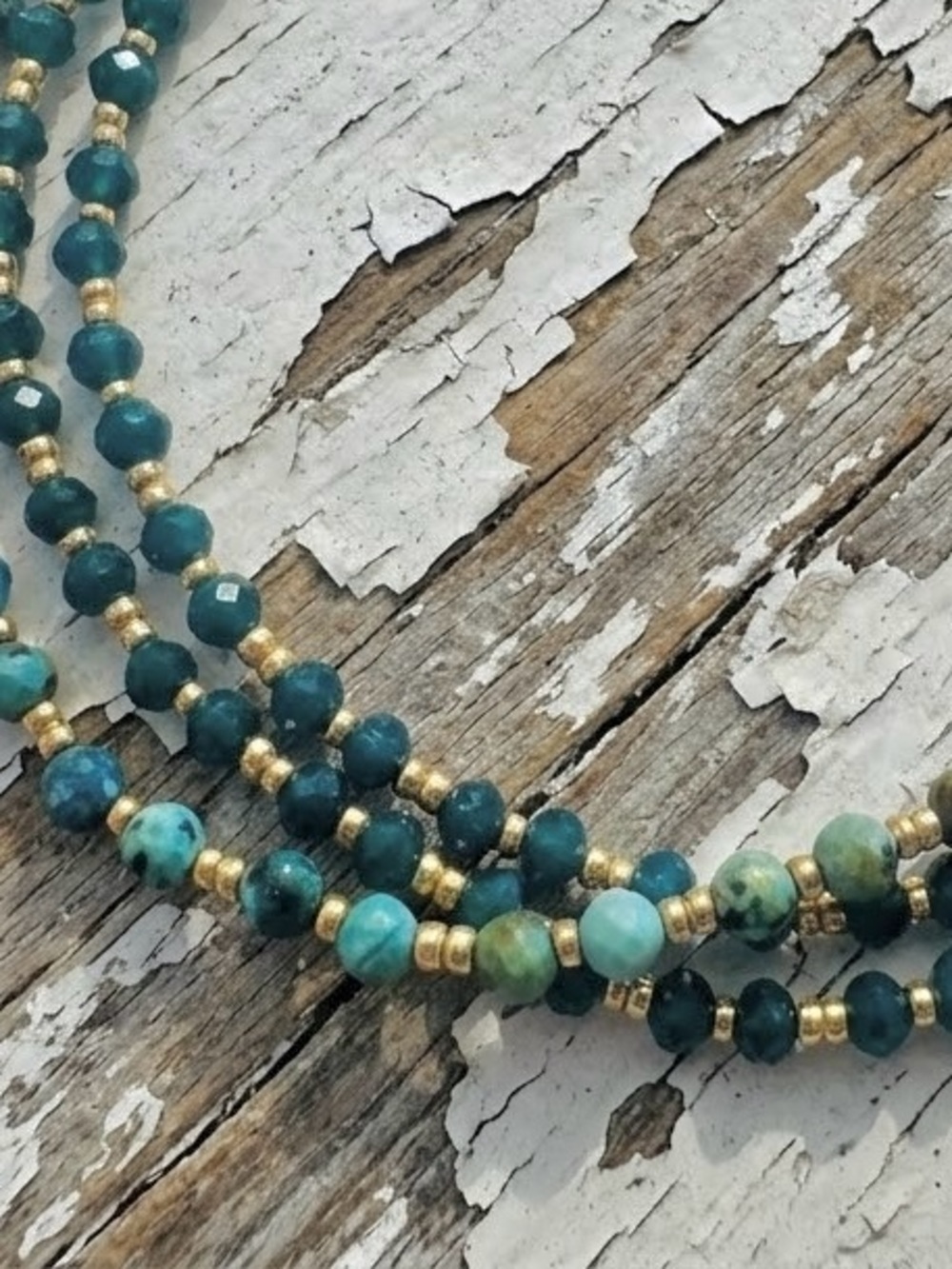 Turquoise Beaded Wrap Bracelet with Gold Accents